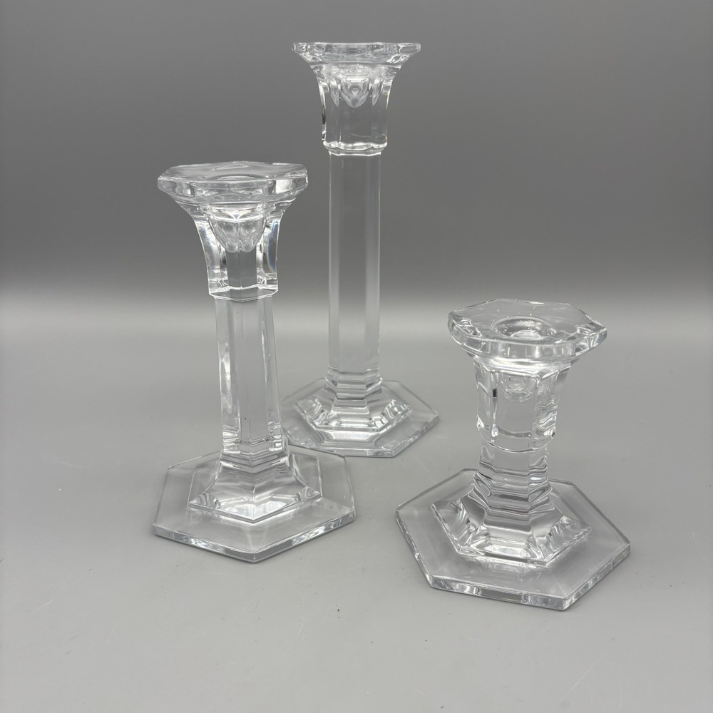 Miller Rogaska Reed & Barton Crystal Clear Candle Stick‎ Holders Set Of 3 Signed